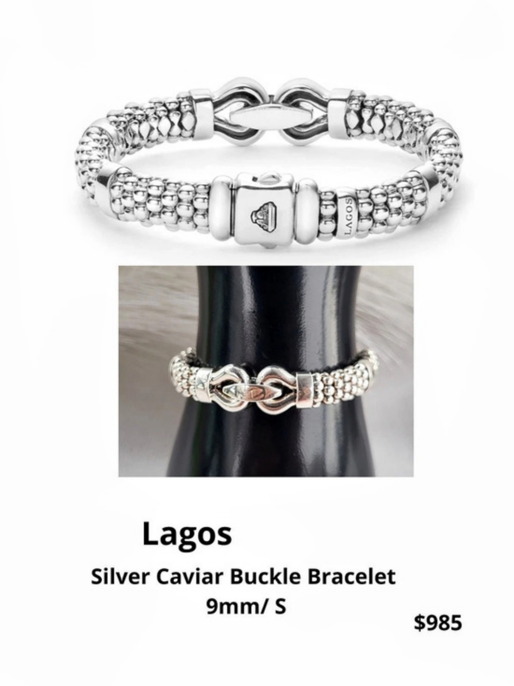 Lagos Derby Silver Caviar Buckle Bracelet, 9mm Silver Small. #LGS01
